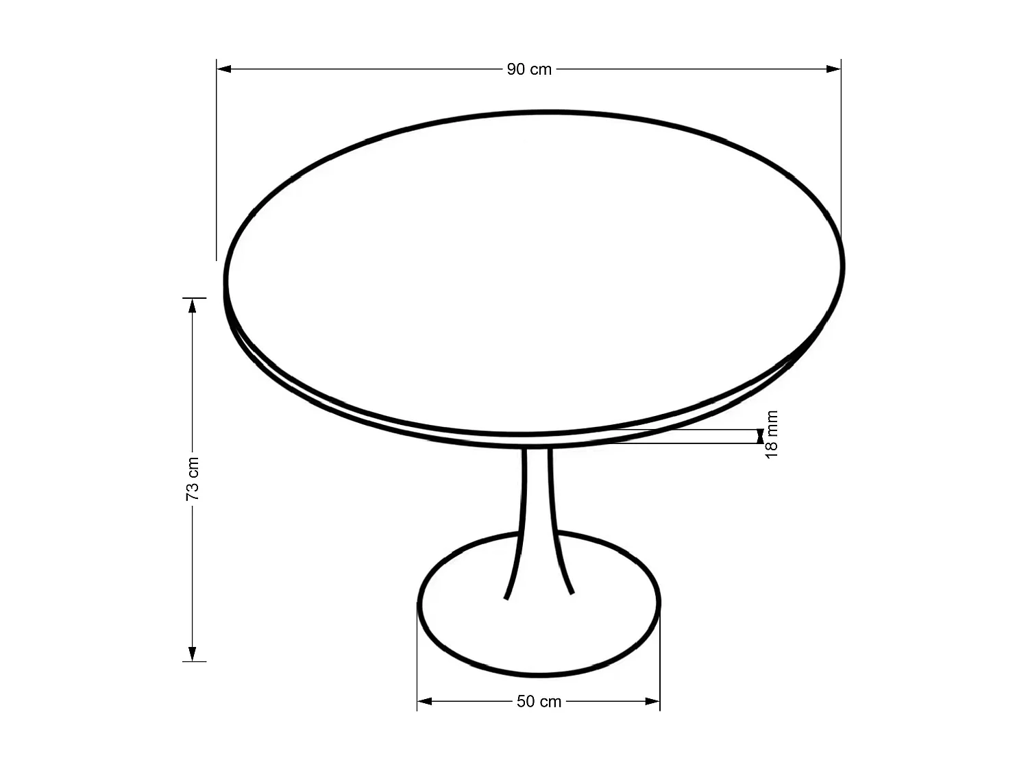 Table ronde en chêne pour 4 personnes 90x73 cm