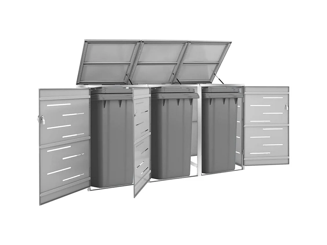 Abri pour trois poubelles 207x77,5x112,5 cm Inox