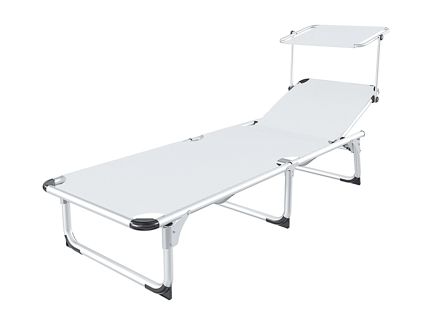 Lettino Pieghevole Prendisole Con Tettuccio Parasole Schienale Reclinabile Regolabile in 6 Posizioni Struttura In Alluminio 187 x 59 x 29 Cm (Bianco)