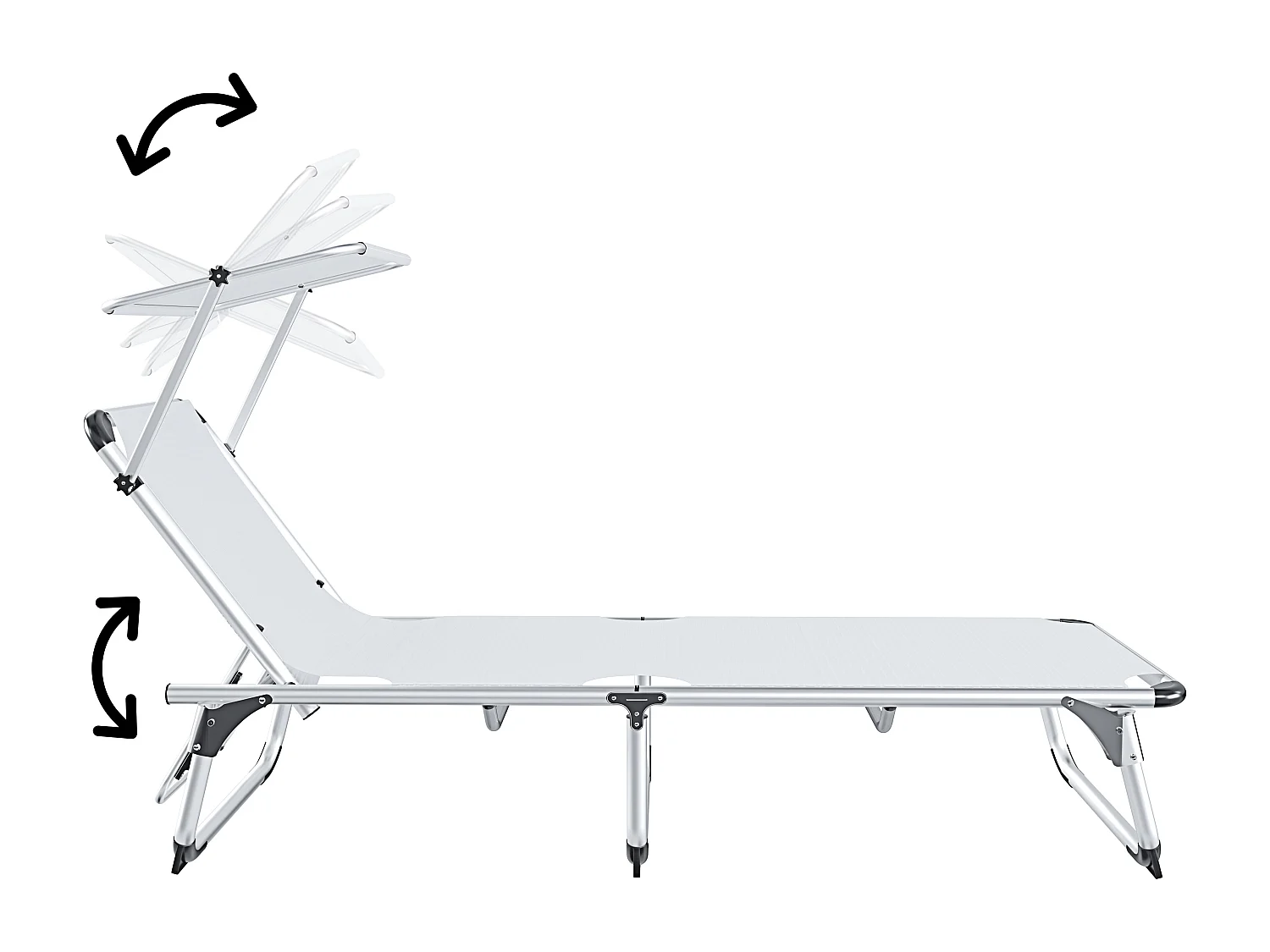 Lettino Pieghevole Prendisole Con Tettuccio Parasole Schienale Reclinabile Regolabile in 6 Posizioni Struttura In Alluminio 187 x 59 x 29 Cm (Bianco)