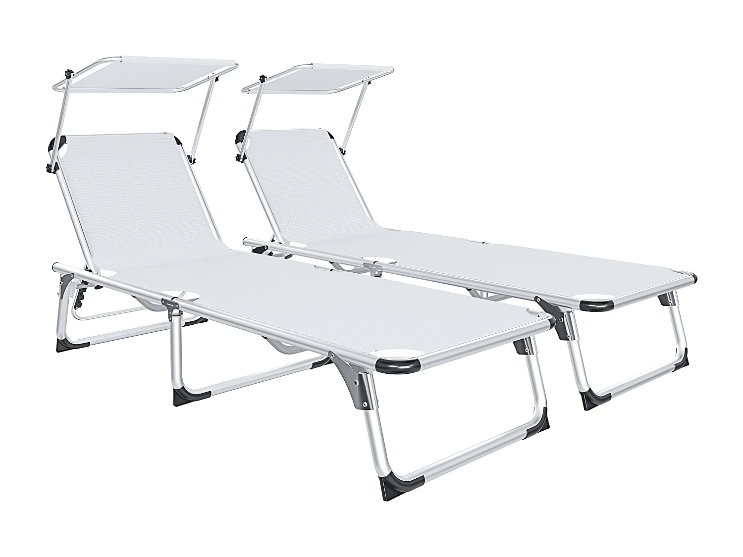 Lettino Pieghevole Prendisole Con Tettuccio Parasole Schienale Reclinabile Regolabile in 6 Posizioni Struttura In Alluminio 187 x 59 x 29 Cm (Bianco)