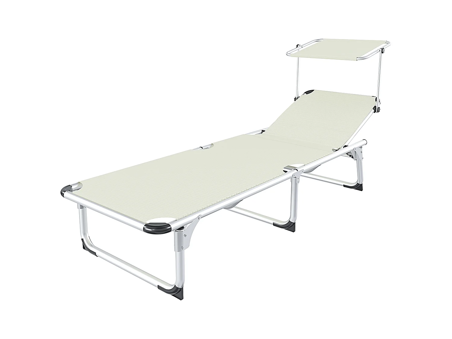 Lettino Pieghevole Prendisole Con Tettuccio Parasole Schienale Reclinabile Regolabile in 6 Posizioni Struttura In Alluminio 187 x 59 x 29 Cm (Beige)