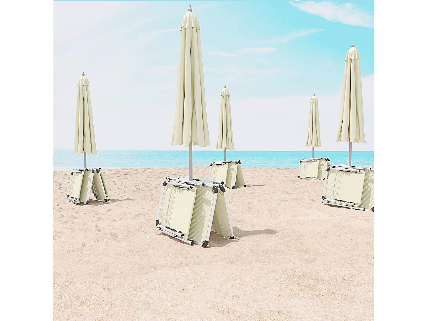 Lettino Pieghevole Prendisole Con Tettuccio Parasole Schienale Reclinabile Regolabile in 6 Posizioni Struttura In Alluminio 187 x 59 x 29 Cm (Beige)