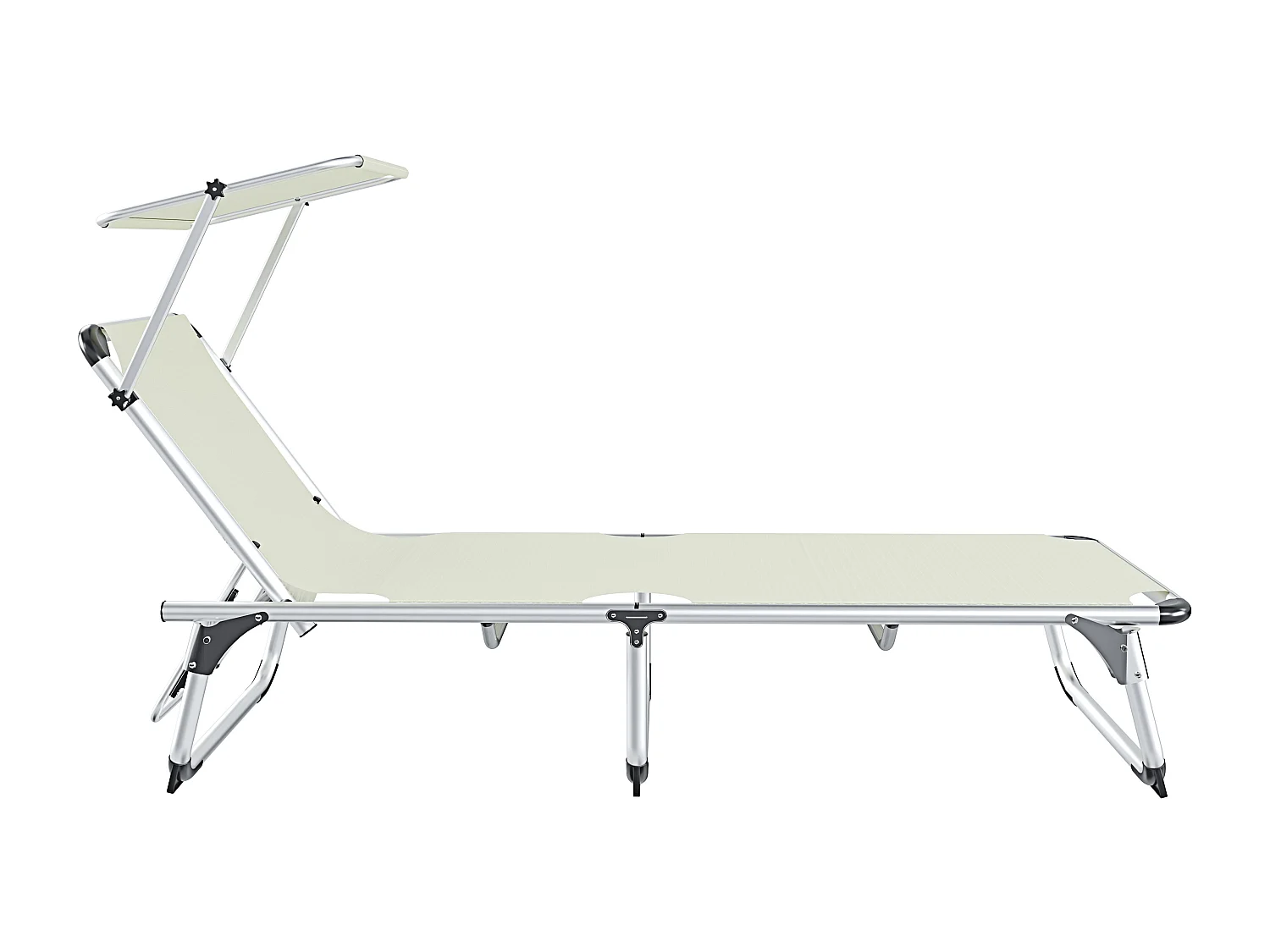 Lettino Pieghevole Prendisole Con Tettuccio Parasole Schienale Reclinabile Regolabile in 6 Posizioni Struttura In Alluminio 187 x 59 x 29 Cm (Beige)