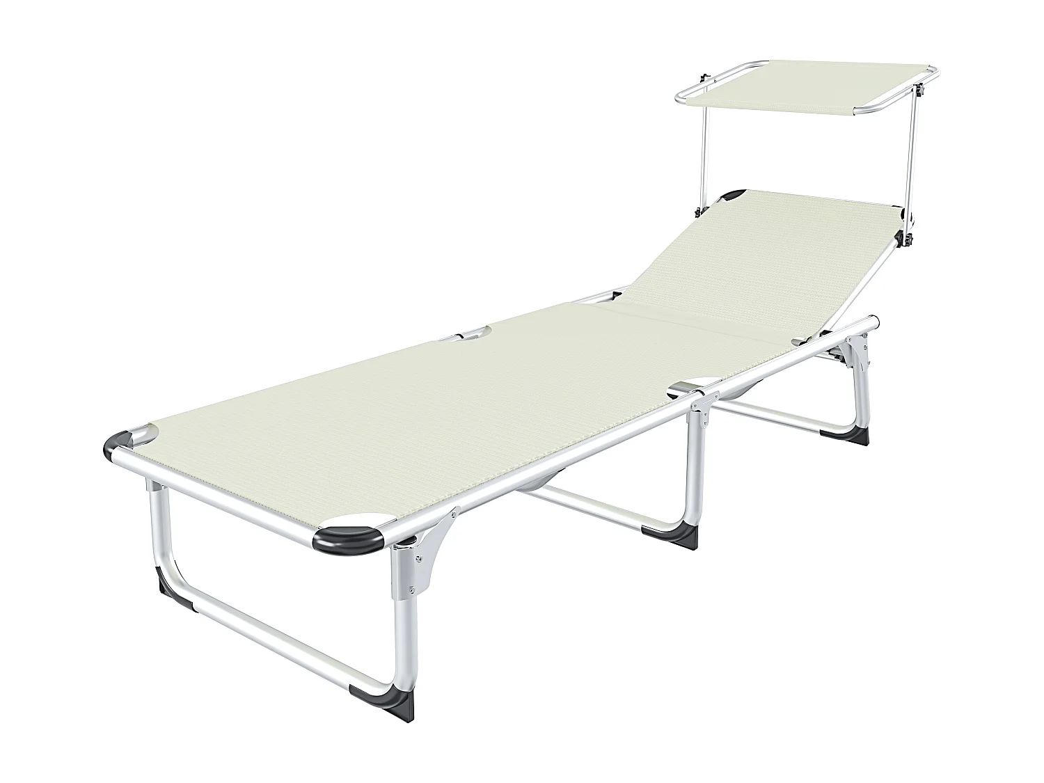 Coppia Di Lettini Pieghevole Prendisole Tettuccio Parasole Schienale Reclinabile Regolabile 6 Posizioni Struttura In Alluminio 187 x 59 x 29 Cm Beige