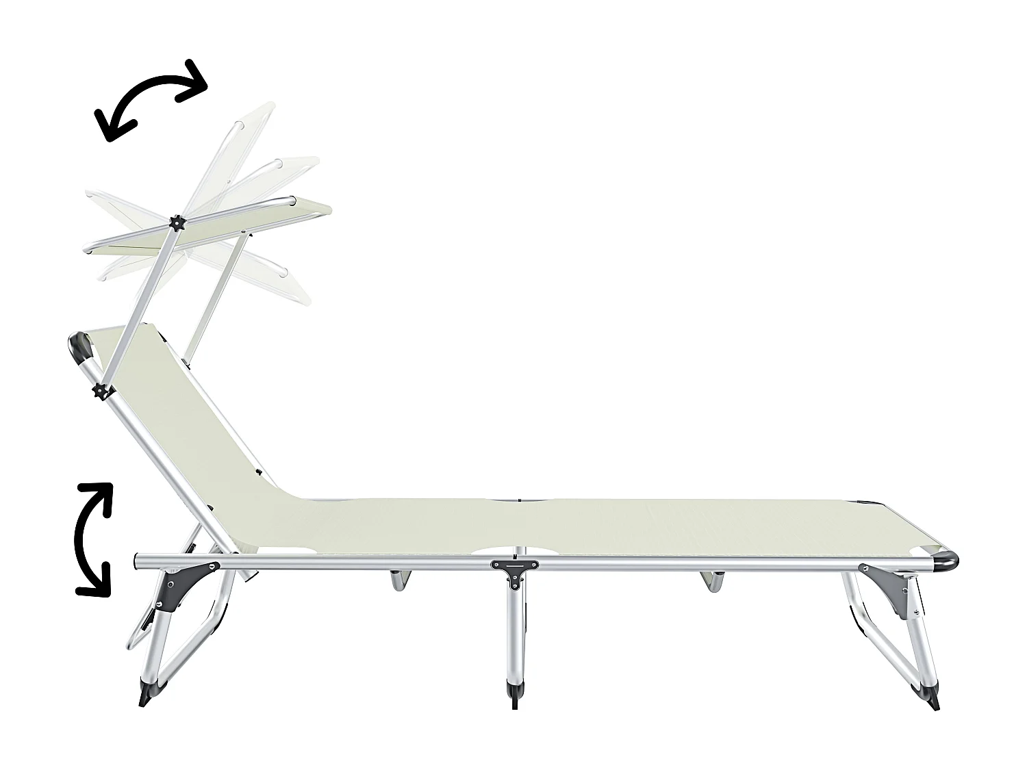 Coppia Di Lettini Pieghevole Prendisole Tettuccio Parasole Schienale Reclinabile Regolabile 6 Posizioni Struttura In Alluminio 187 x 59 x 29 Cm Beige