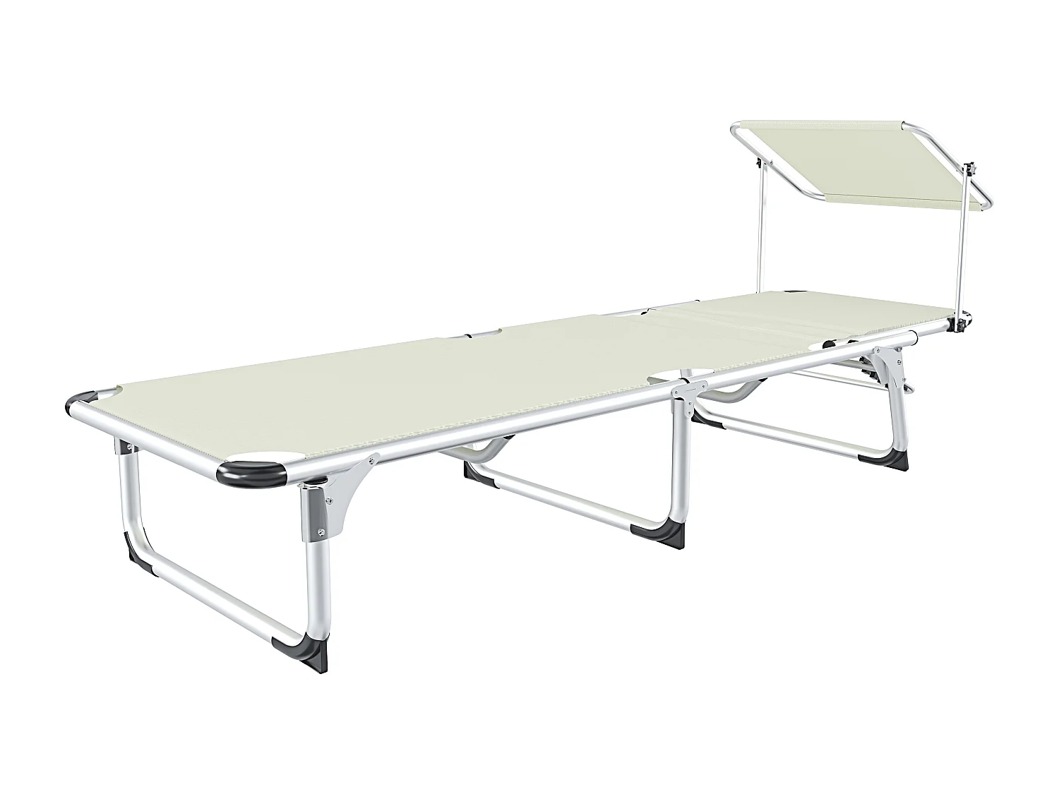 Coppia Di Lettini Pieghevole Prendisole Tettuccio Parasole Schienale Reclinabile Regolabile 6 Posizioni Struttura In Alluminio 187 x 59 x 29 Cm Beige