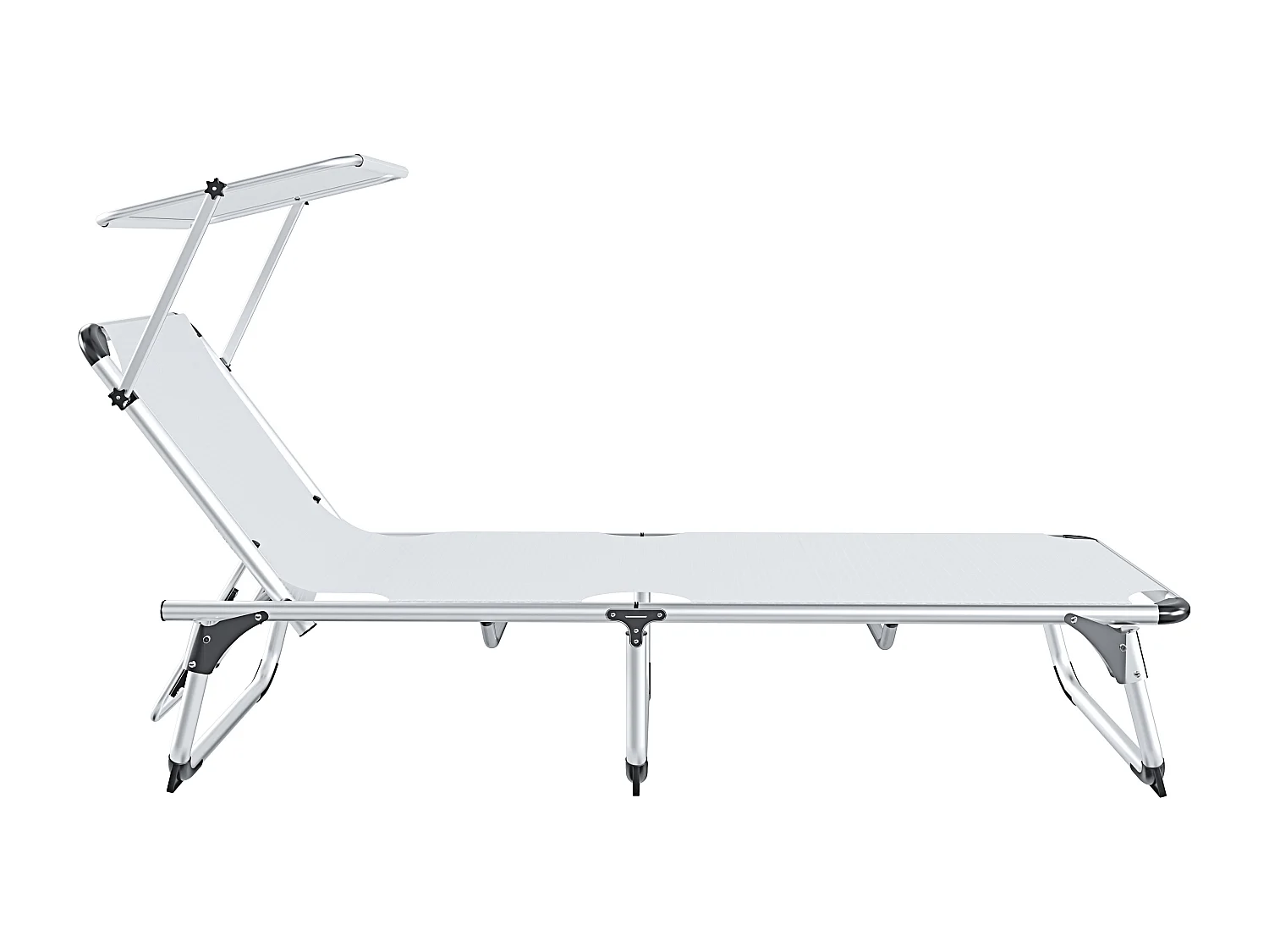 Coppia Di Lettini Pieghevole Prendisole Tettuccio Parasole Schienale Reclinabile Regolabile 6 Posizioni Struttura In Alluminio 187 x 59 x 29 Cm Bianco