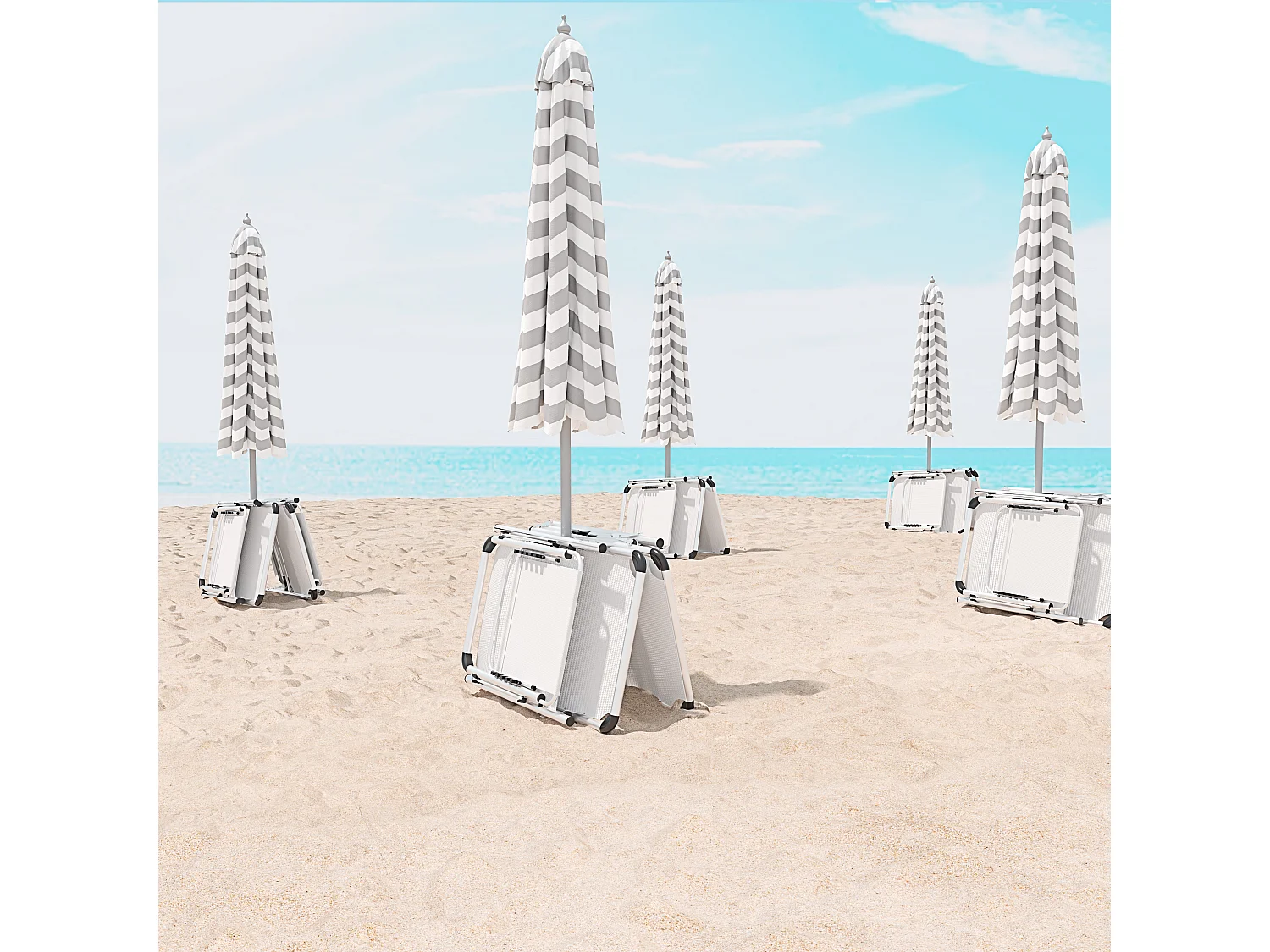 Coppia Di Lettini Pieghevole Prendisole Tettuccio Parasole Schienale Reclinabile Regolabile 6 Posizioni Struttura In Alluminio 187 x 59 x 29 Cm Bianco