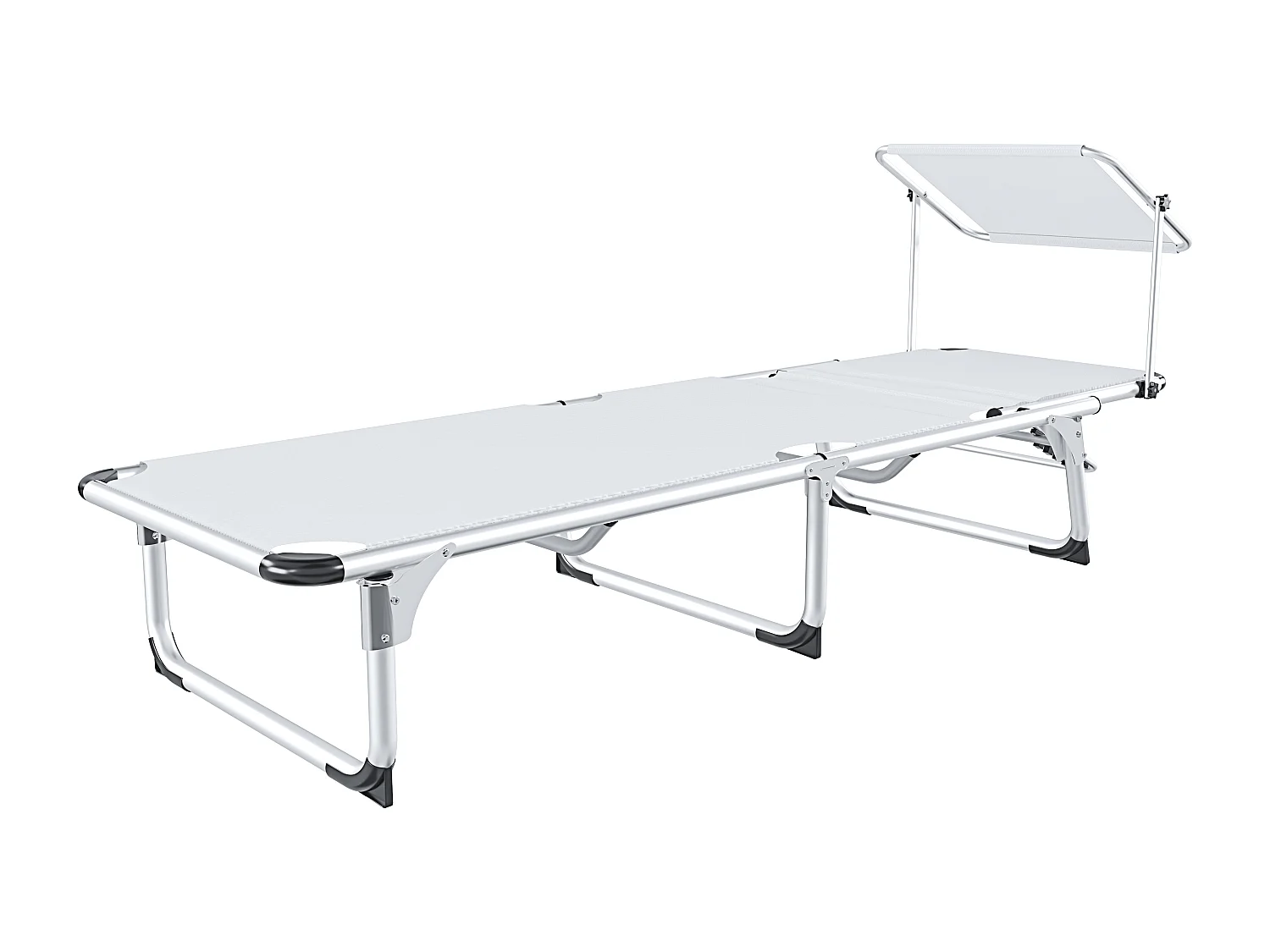 Coppia Di Lettini Pieghevole Prendisole Tettuccio Parasole Schienale Reclinabile Regolabile 6 Posizioni Struttura In Alluminio 187 x 59 x 29 Cm Bianco