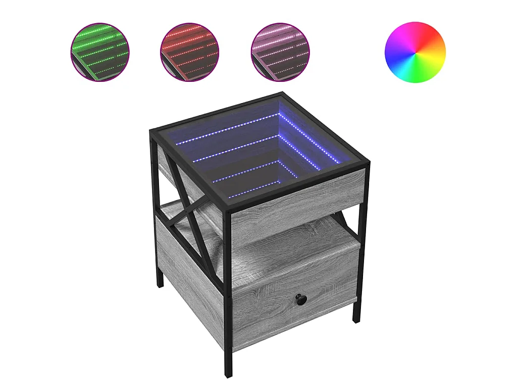 Nocny stolik LED nieskończoność Sonoma szary 40x40x51 cm z inżynierii drewna i stali
