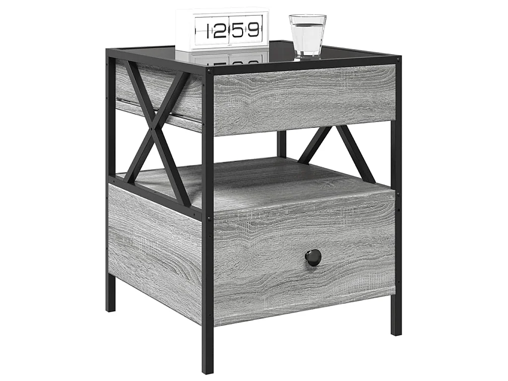 Nocny stolik LED nieskończoność Sonoma szary 40x40x51 cm z inżynierii drewna i stali