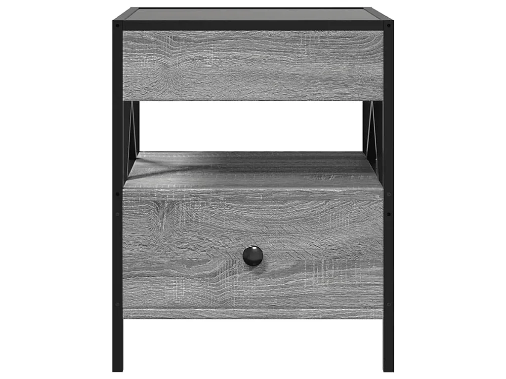 Nocny stolik LED nieskończoność Sonoma szary 40x40x51 cm z inżynierii drewna i stali