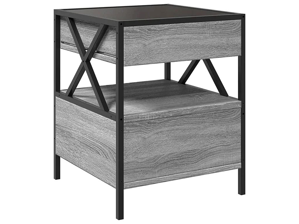 Nocny stolik LED nieskończoność Sonoma szary 40x40x51 cm z inżynierii drewna i stali