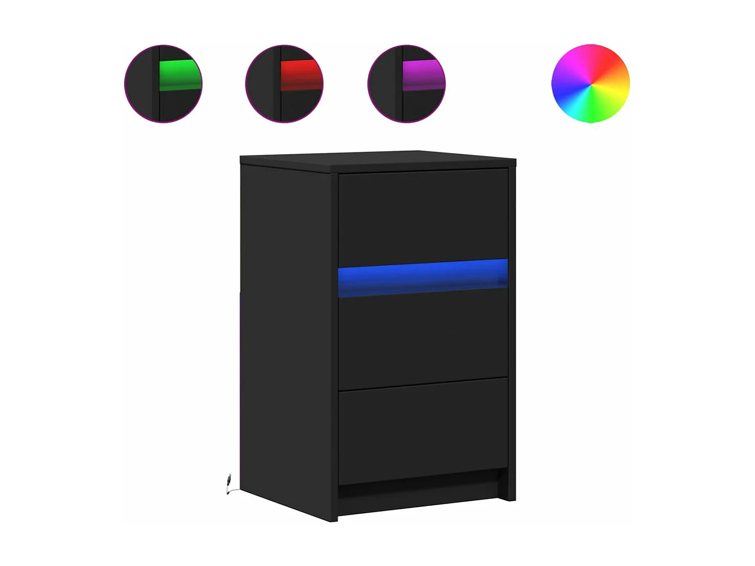 Mesita de noche con luces LED madera de ingeniería negra