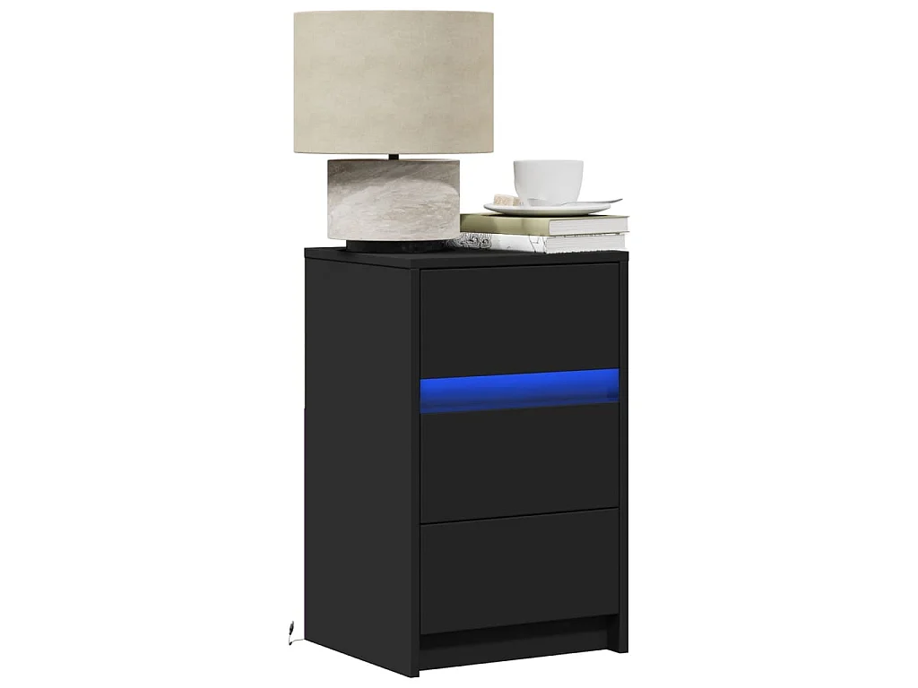 Czarny stolik nocny z szufladą i oświetleniem LED dla spersonalizowanego nastroju
