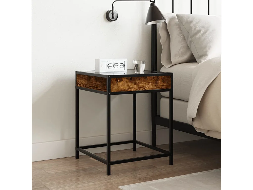 Table de chevet avec LED infini chêne fumé 40x40x51 cm