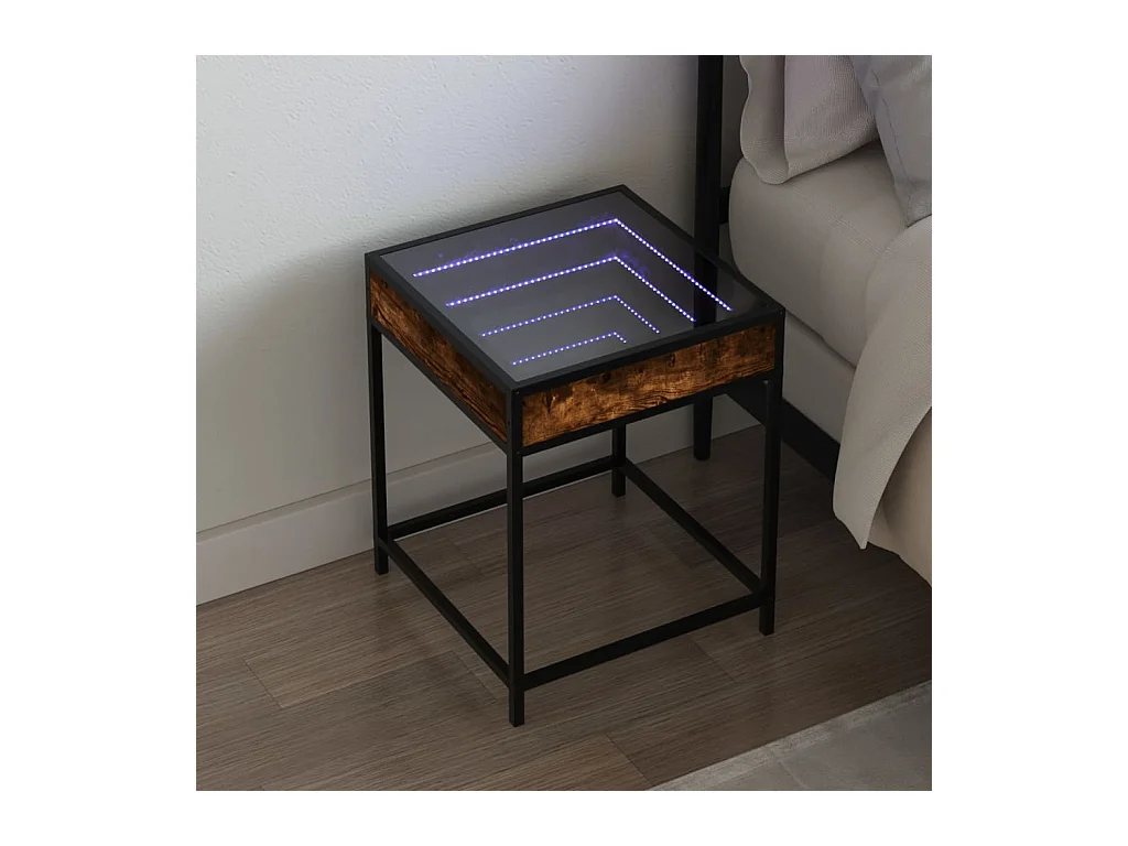 Table de chevet avec LED infini chêne fumé 40x40x51 cm