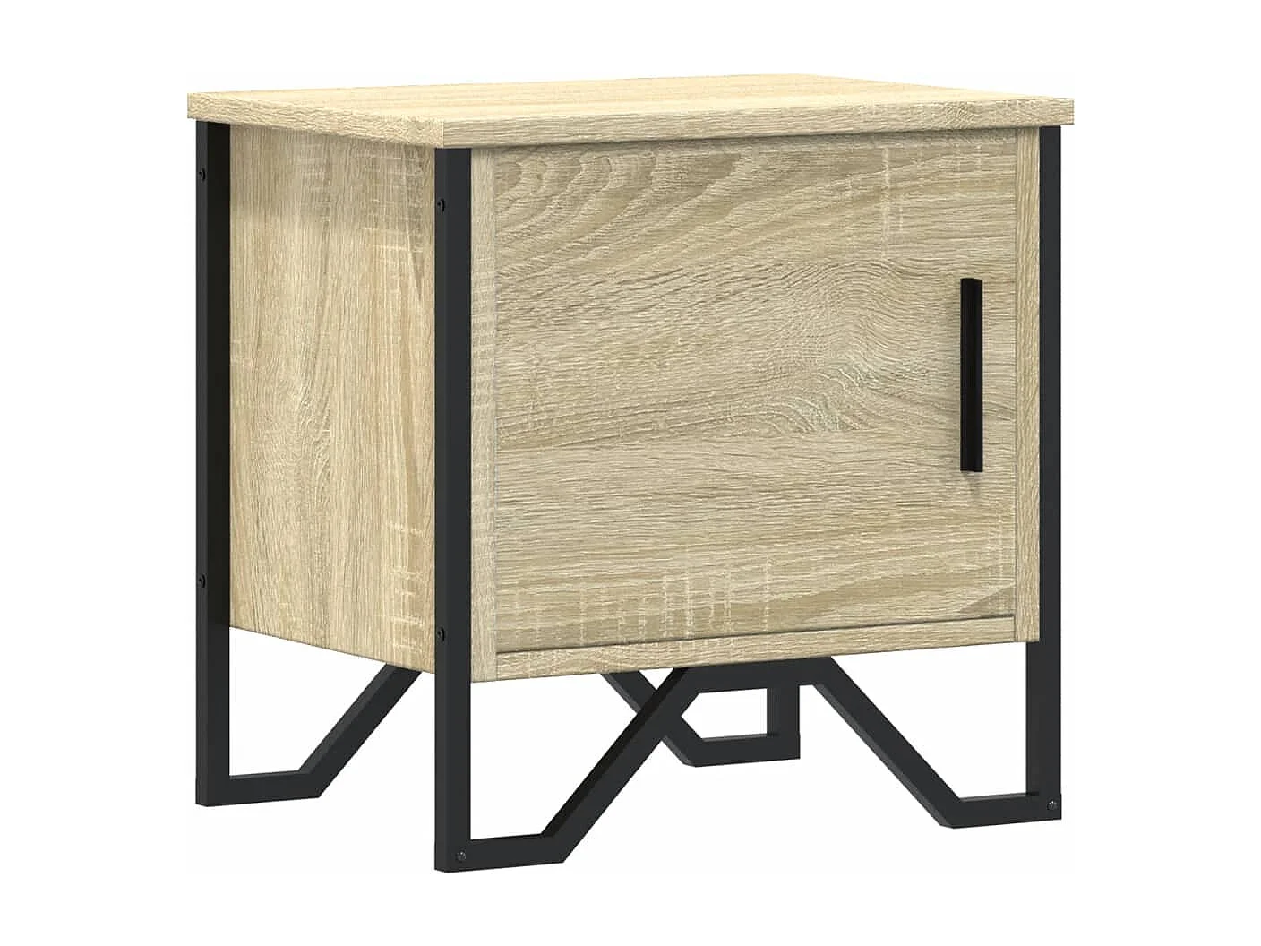 Stolik nocny z dębu Sonoma z 2 szufladami i metalowymi nogami - 40 x 30 x 40 cm