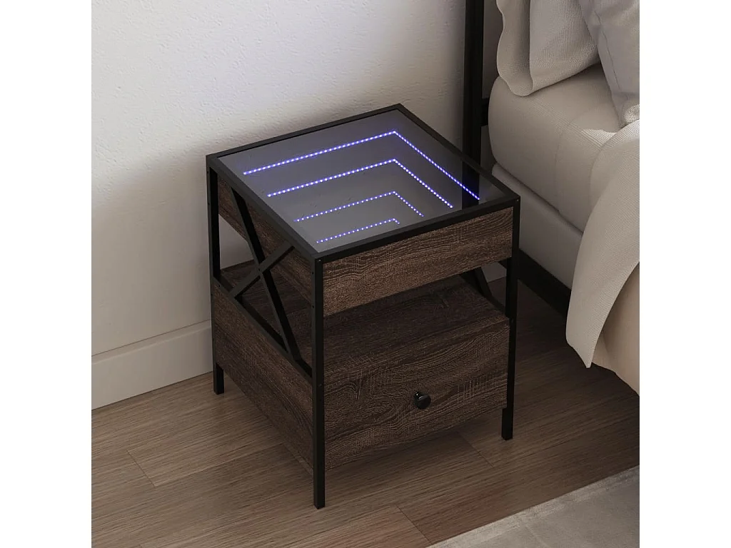Table de chevet avec LED infini chêne marron 40x40x51 cm
