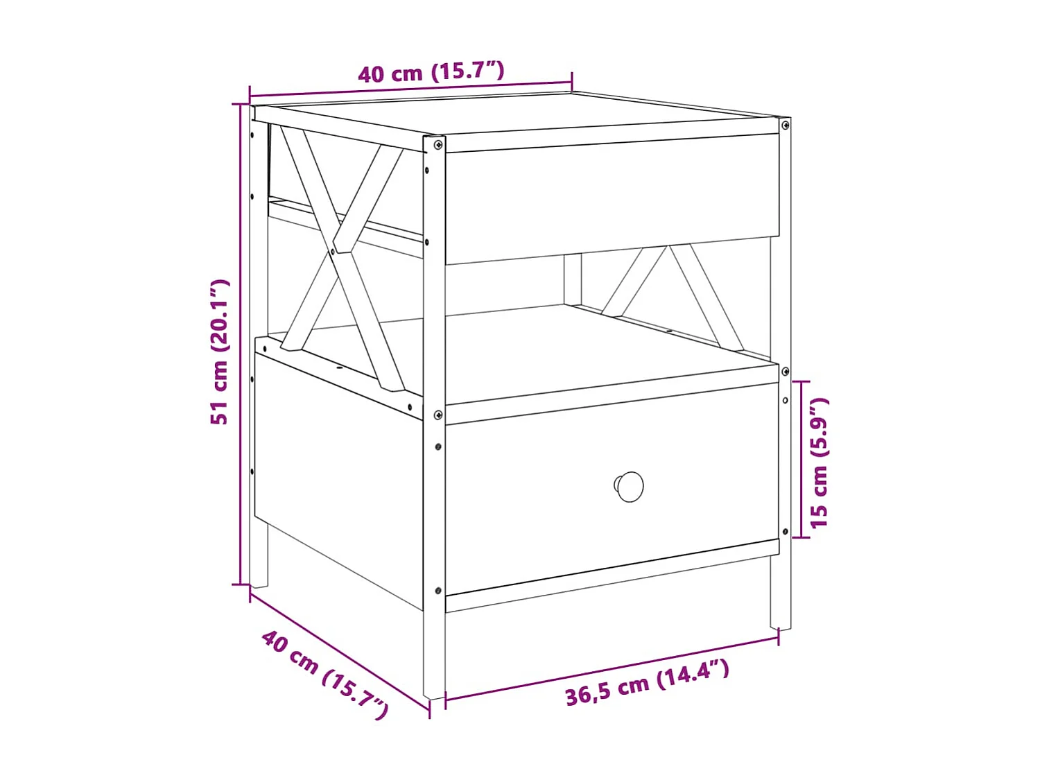 Table de chevet avec LED infini chêne marron 40x40x51 cm