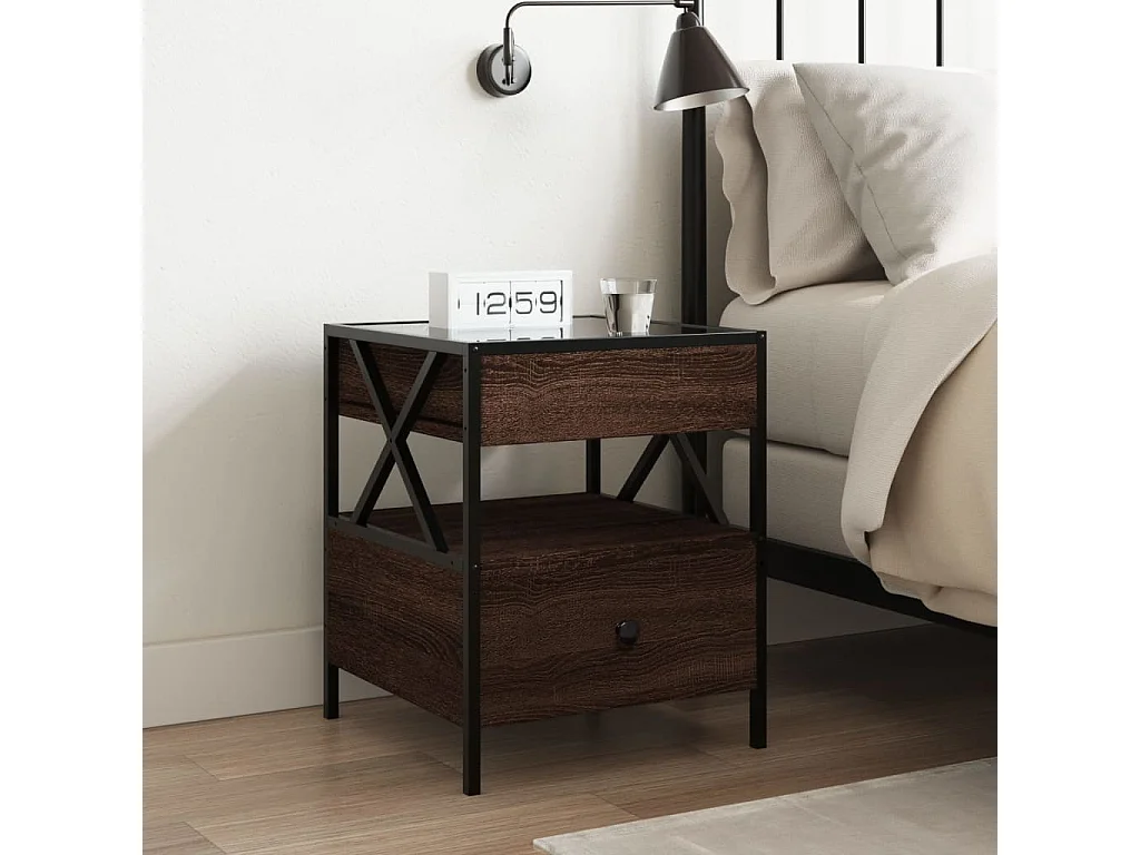 Table de chevet avec LED infini chêne marron 40x40x51 cm