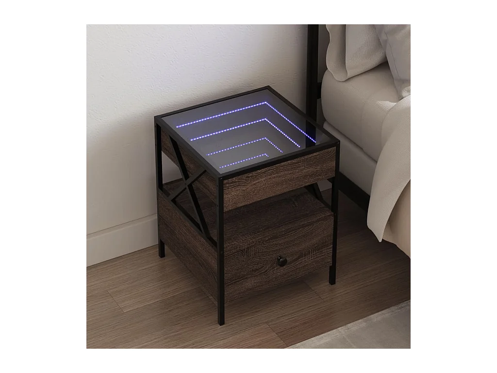 Table de chevet avec LED infini chêne marron 40x40x51 cm