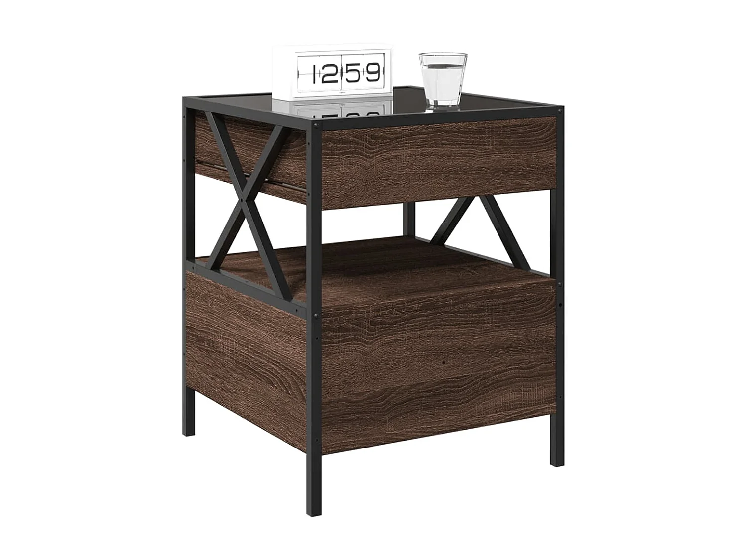 Nachttisch mit Infinity-LED Braun Eichen-Optik 40x40x51 cm