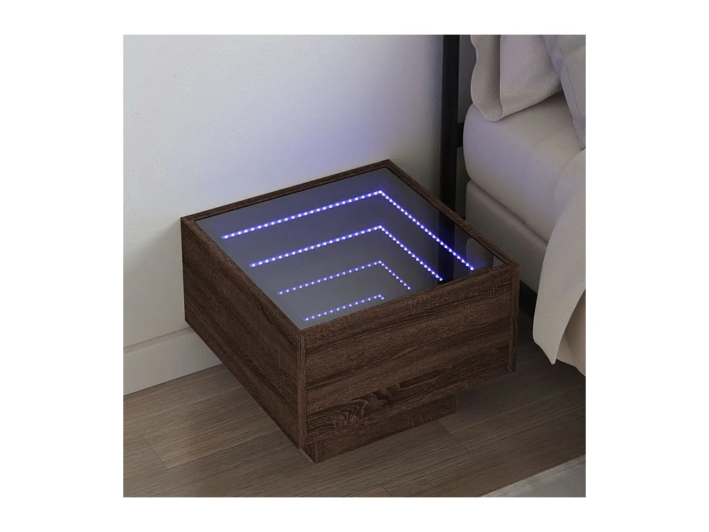 Table de chevet avec LED infini chêne marron 40x40x30 cm