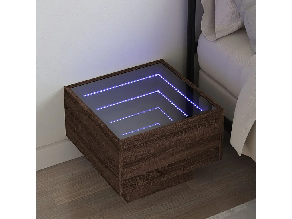 Comodino con LED Infinity Rovere Marrone 40x40x30 cm
