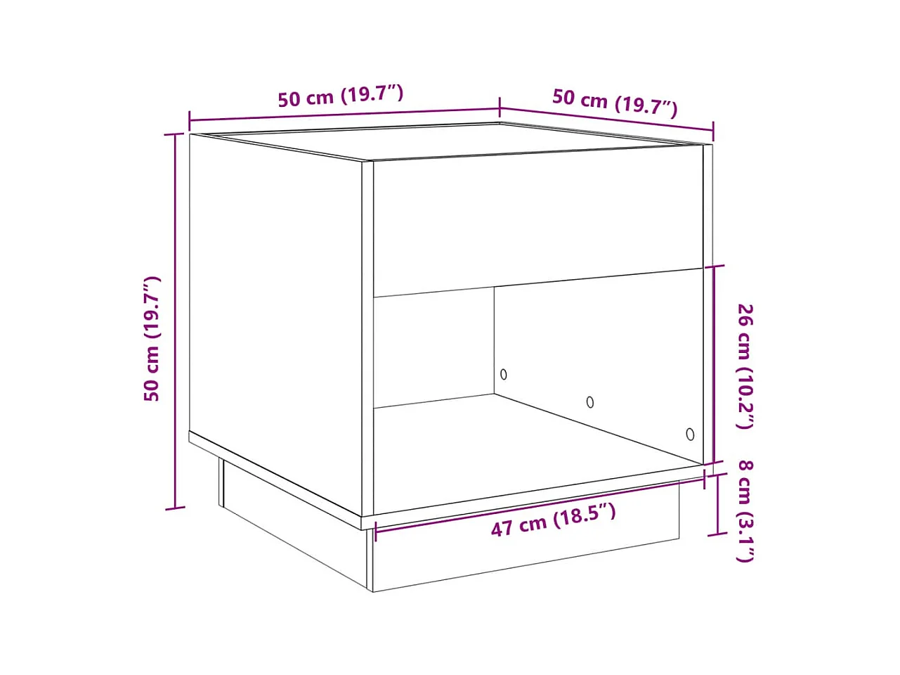 Table de chevet avec LED infini chêne fumé 50x50x50 cm