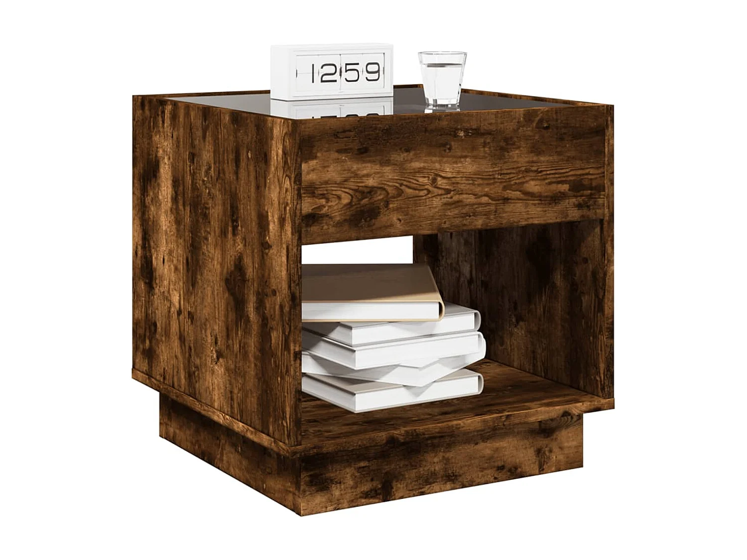 Table de chevet avec LED infini chêne fumé 50x50x50 cm