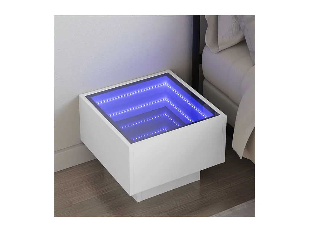 Table de chevet avec LED infini blanc 40x40x30 cm