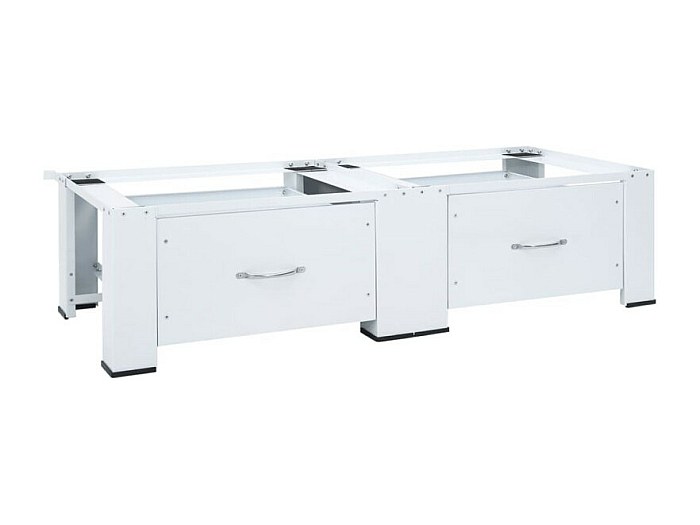 Socle Surélevé Pour Machine à Laver Avec 2 Étagères Coulissantes - Blanc, Acier, Support 200kg, Hauteur 52 Cm, Antidérapant