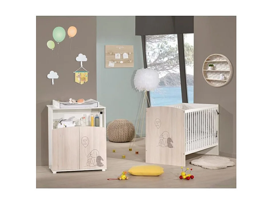 Lettino per Bambini Lapinou 120x60 cm Acacia Chiaro e Bianco - 3 Posizioni Regolabili - Produzione Francese