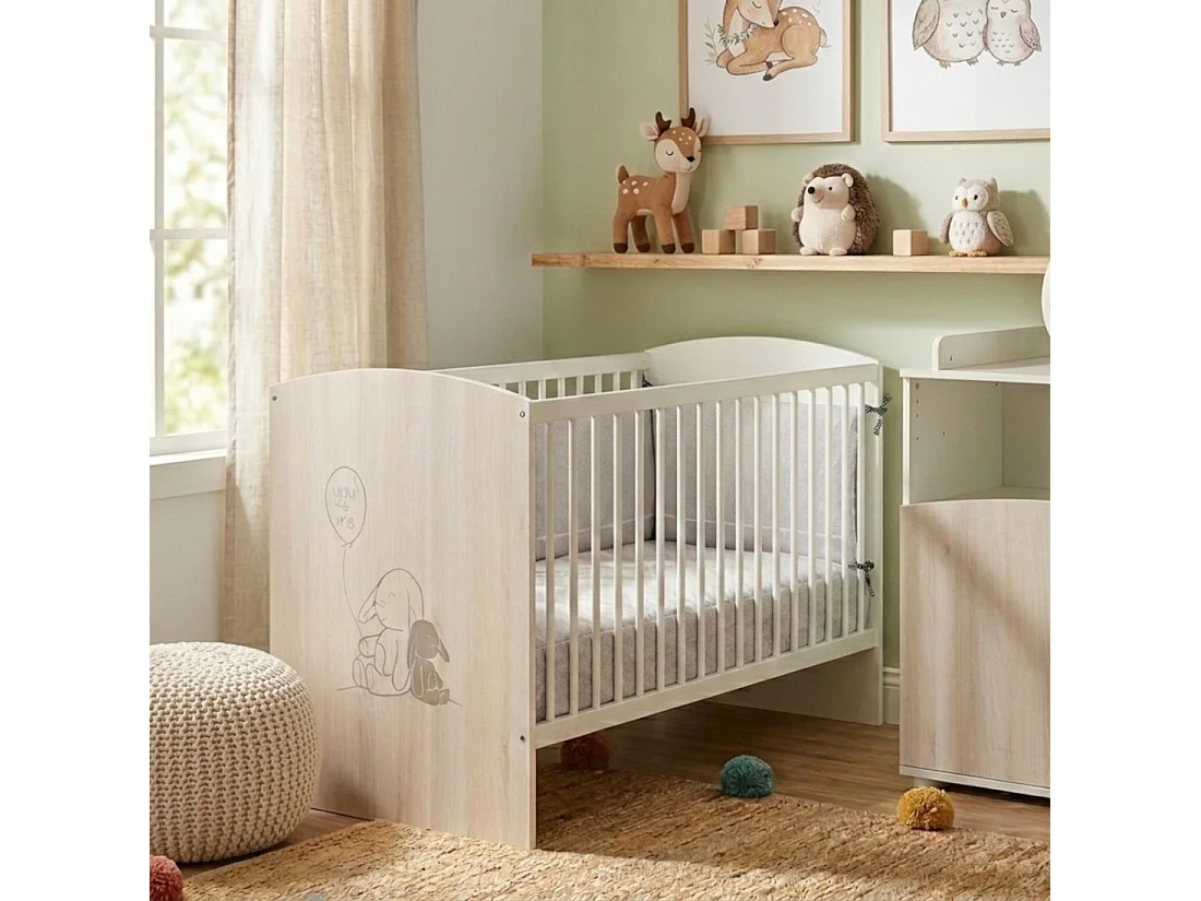 Lit bébé 120x60 à barreaux décor bois LAPINOU - BabyPrice