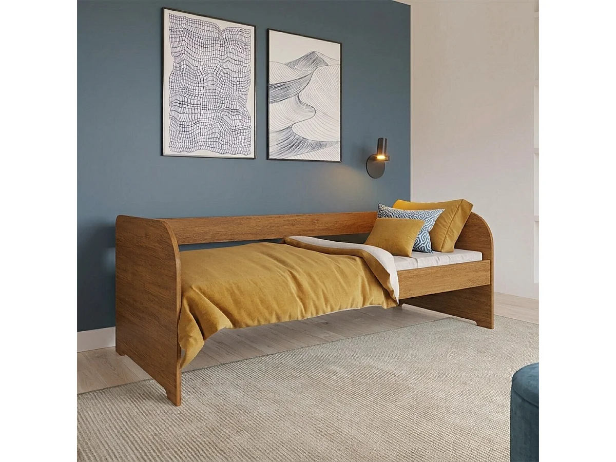 Lit banquette avec matelas 80x190 cm bois massif noisette EZRA