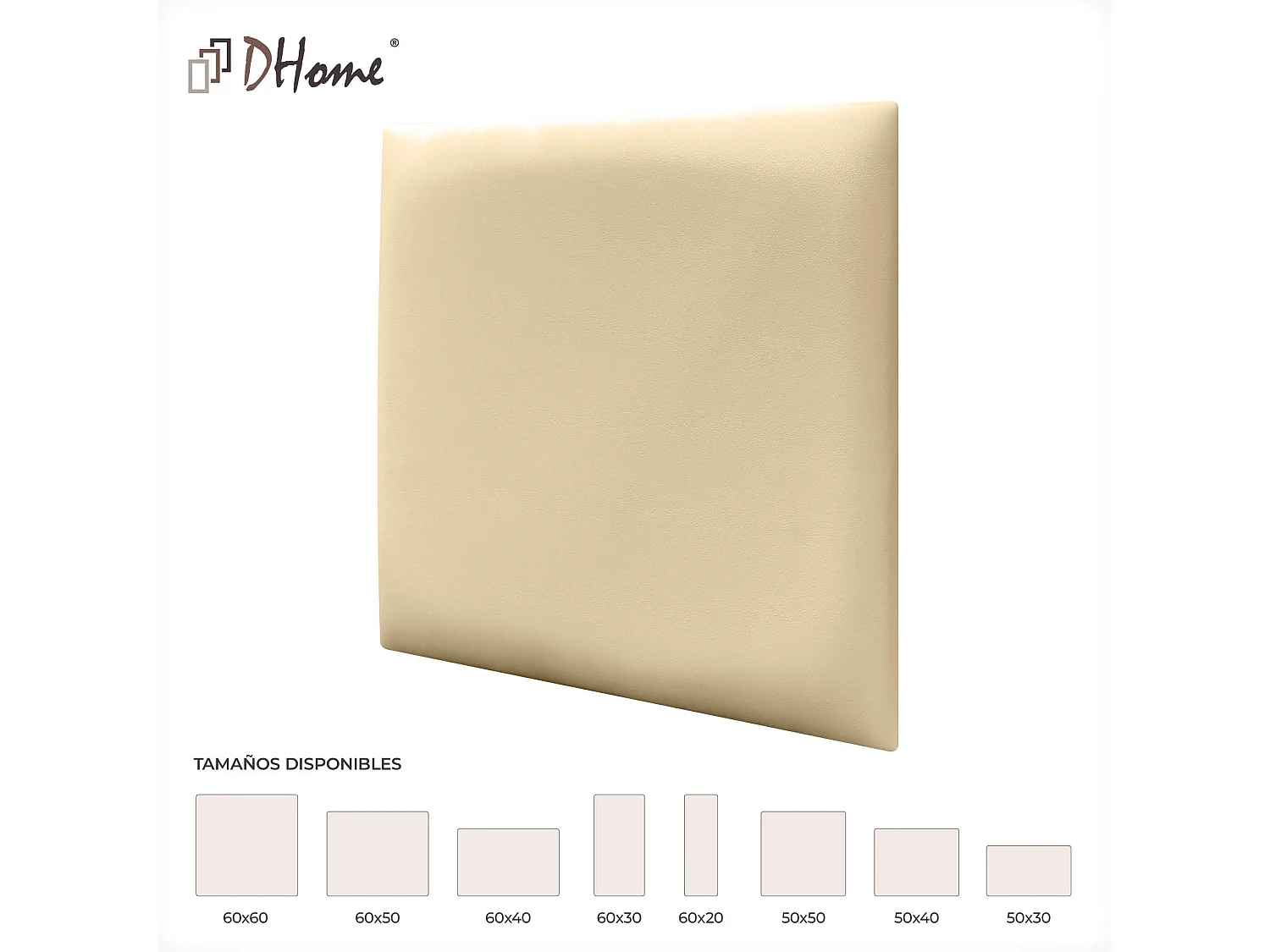 Lot de 1 panneau rembourré en similicuir écologique DHOME autocollant pour protection acoustique murale absorbante (Vanille, 60 x 60 cm, x6)