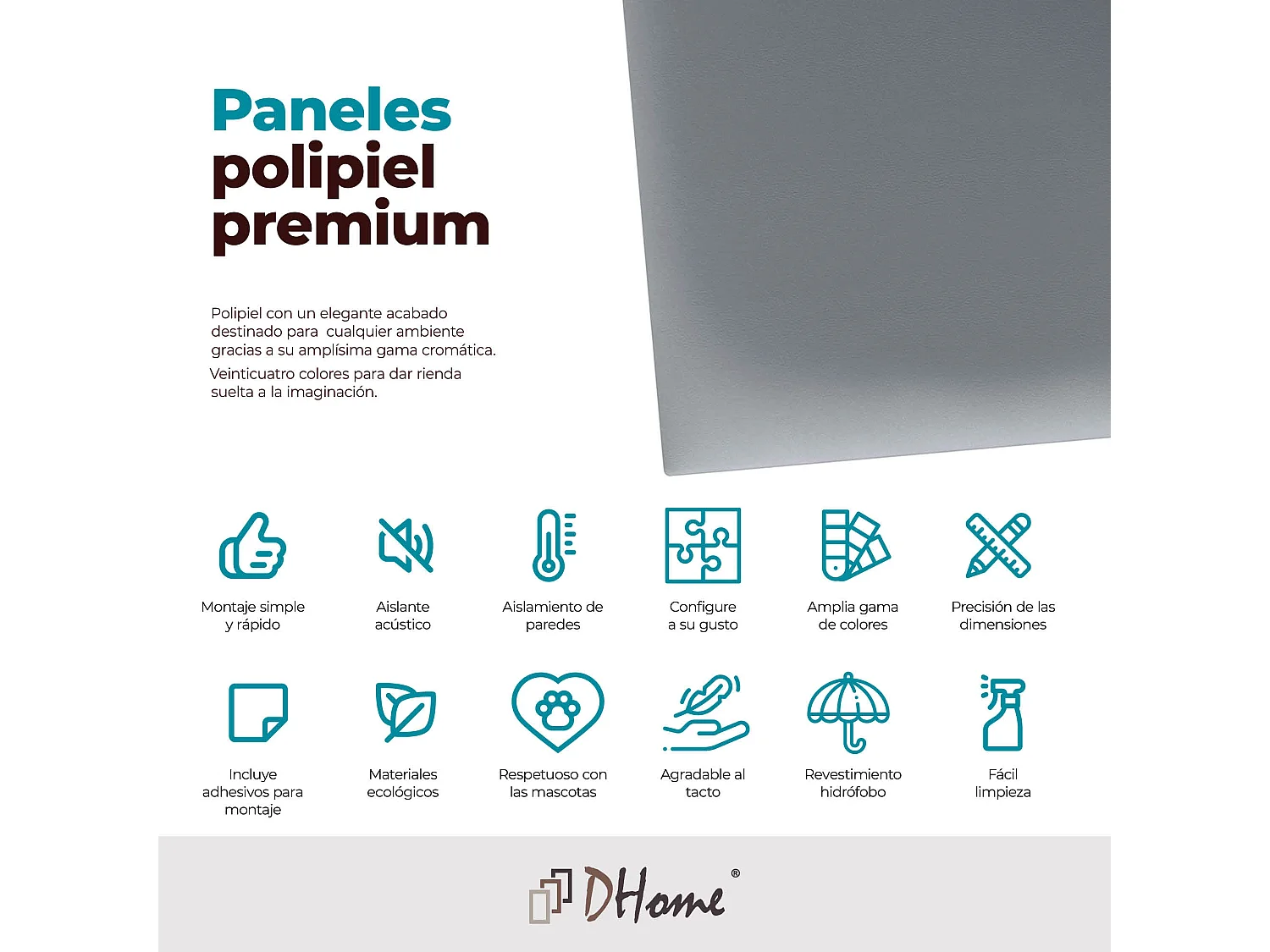 DHOME Panneaux Rembourrés en Similicuir Autocollants pour Mur Acoustiques Absorbants Protection contre les Chocs Têtes de Lit (gris, 50x50cm)