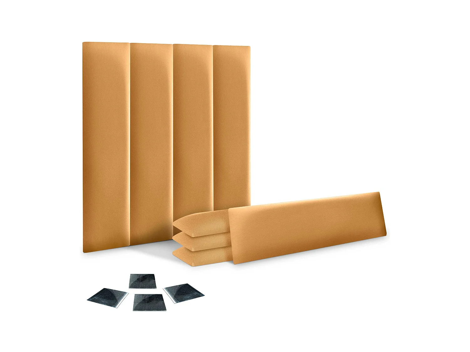 DHOME Juego de 8 Paneles Tapizados de Polipiel Ecológica Pack Autoadhesivos para Pared Acústicos Absorbentes Protección (Dorado, 60x30cm, x8)