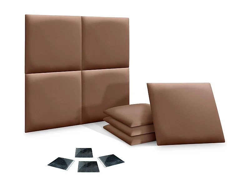 Lot de 8 panneau rembourré en similicuir écologique DHOME, autocollant pour protection acoustique murale absorbante (Argile, 50 x 50 cm, x8)