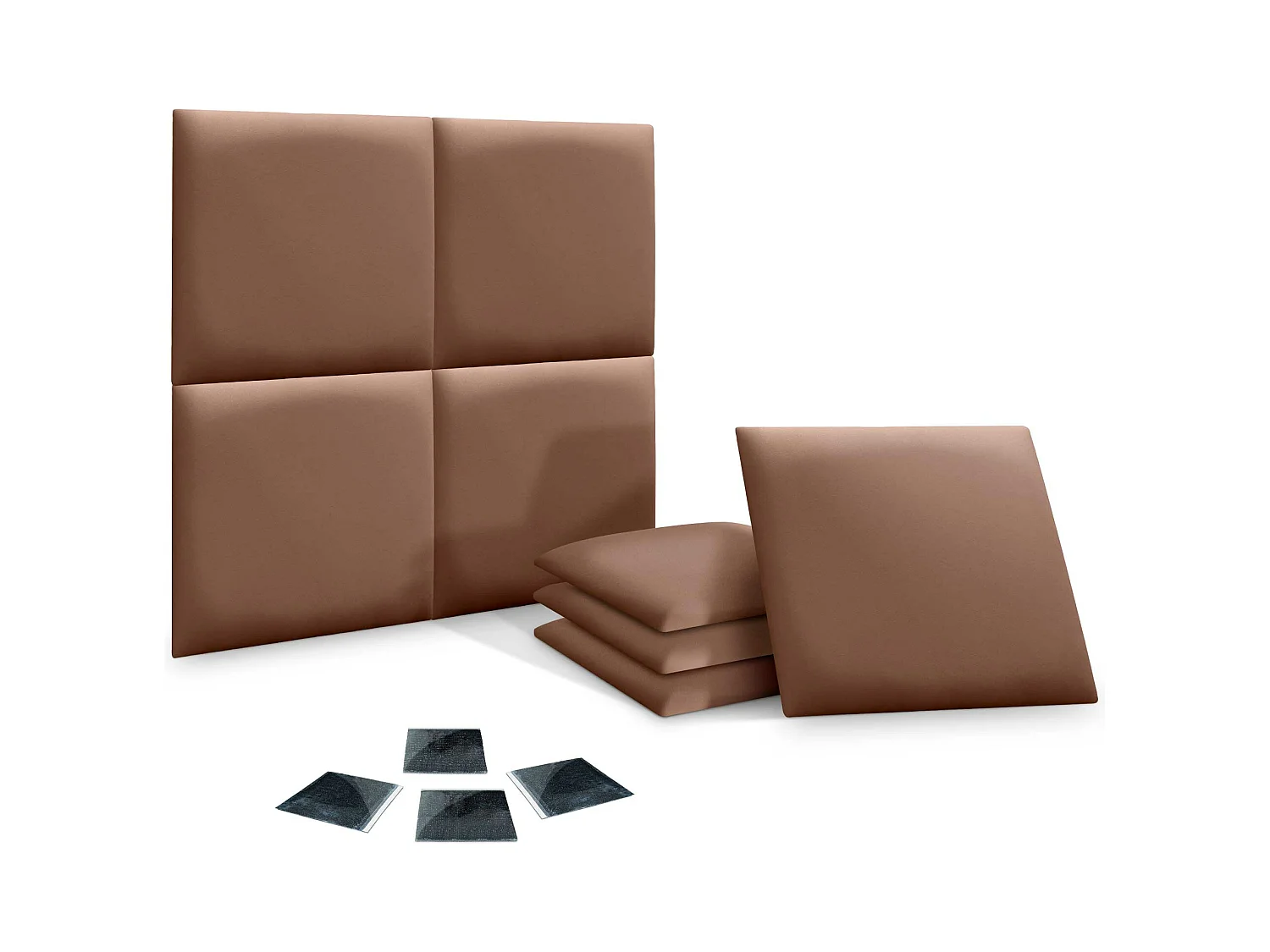 Lot de 8 panneau rembourré en similicuir écologique DHOME, autocollant pour protection acoustique murale absorbante (Argile, 50 x 50 cm, x8)