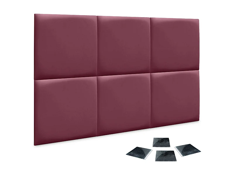 DHOME Conjunto de 6 painéis estofados em couro sintético ecológico Pacote autoadesivo para proteção acústica absorvente de parede (Vinho Tinto, 60x60 cmx6)