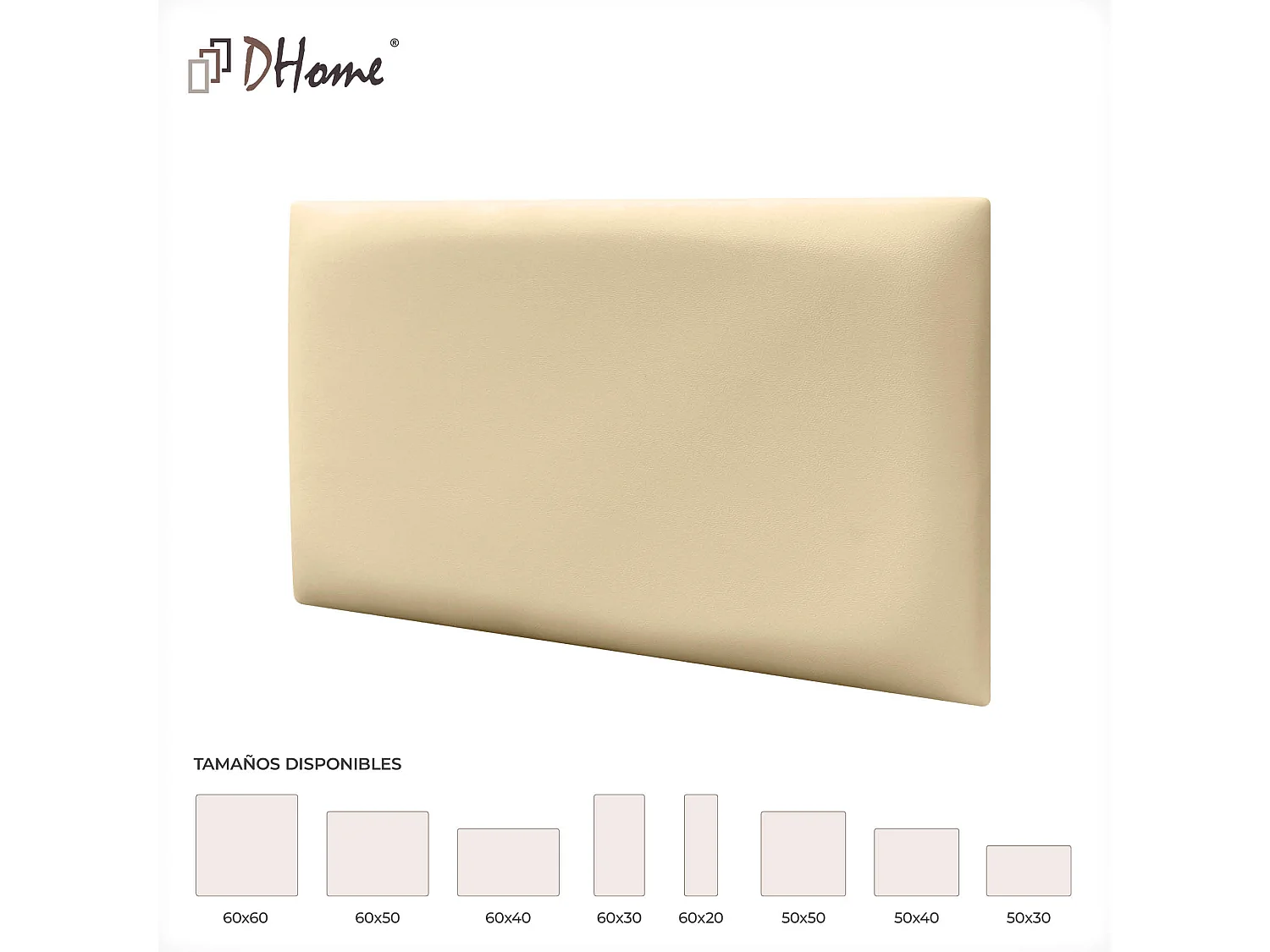 Lot de 1 panneau rembourré en similicuir écologique DHOME autocollant pour protection acoustique murale absorbante (Vanille, 50 x 40 cm, x1)