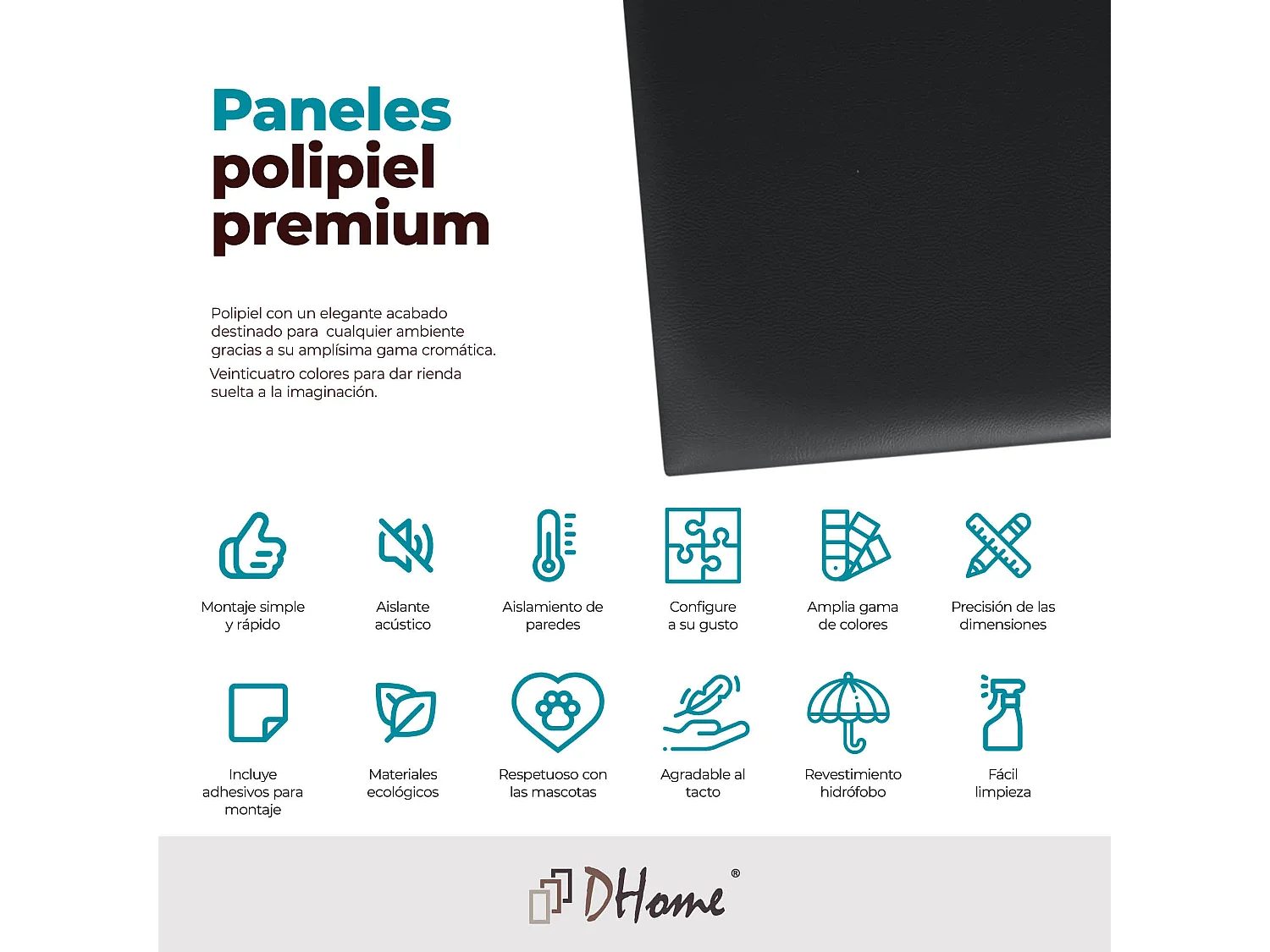 DHOME Panneaux Rembourrés en Similicuir Autocollants pour Mur Acoustiques Absorbants Protection contre les Chocs Têtes de Lit (noir, 60x40cm)