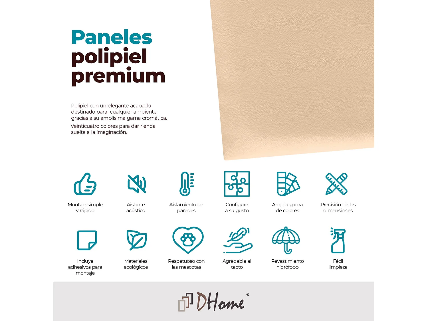 DHOME Panneaux Rembourrés en Similicuir Autocollants pour Mur Acoustiques Absorbants Protection contre les Chocs Têtes de Lit (beige, 60x60cm)