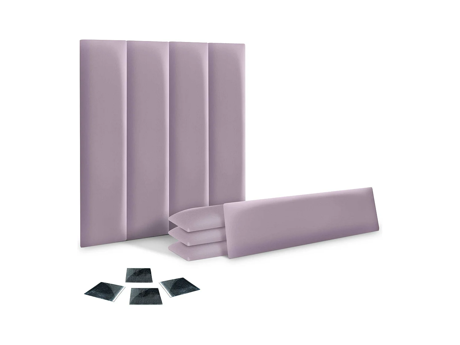 Lot de 8 panneaux rembourrés en similicuir écologique DHOME, pack autocollant pour protection acoustique murale absorbante (Lilas, 60 x 30 cm, x8)