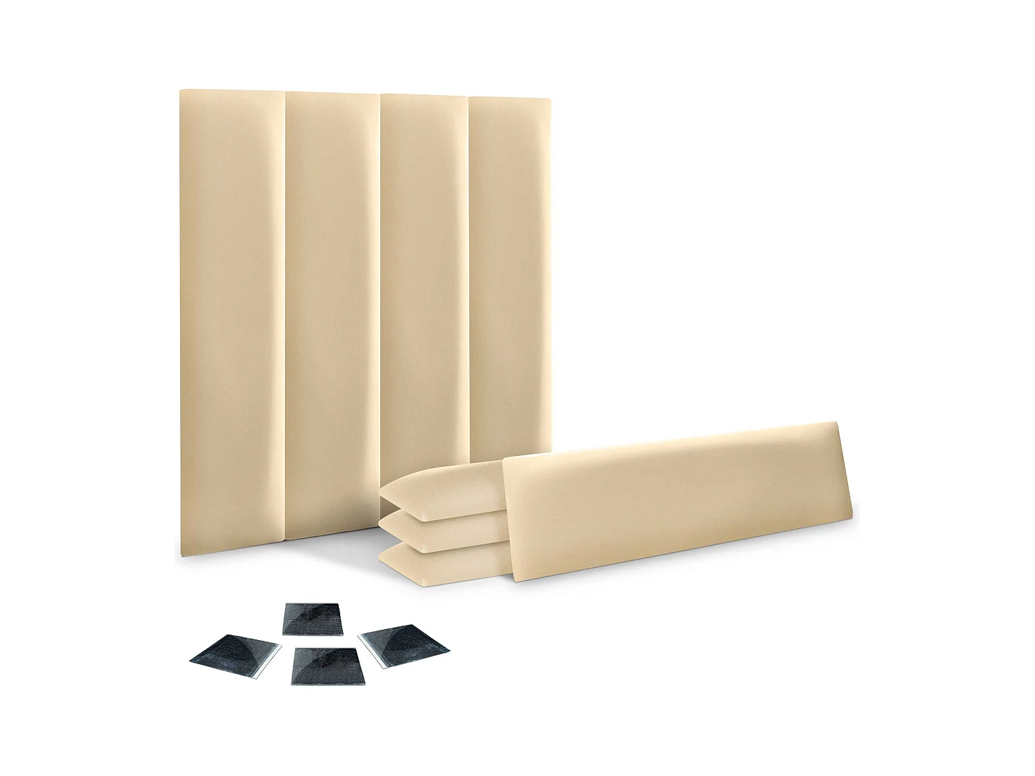 Lot de 8 panneaux rembourrés en similicuir écologique DHOME, pack autocollant pour protection acoustique murale absorbante (Vanille, 60 x 20 cm, x8)