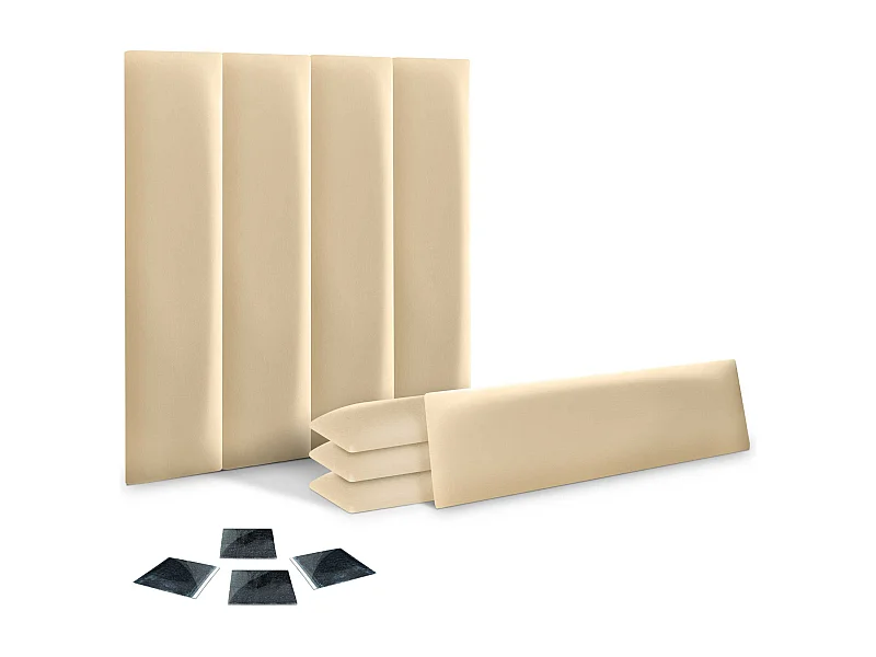 Lot de 8 panneaux rembourrés en similicuir écologique DHOME, pack autocollant pour protection acoustique murale absorbante (Vanille, 60 x 20 cm, x8)