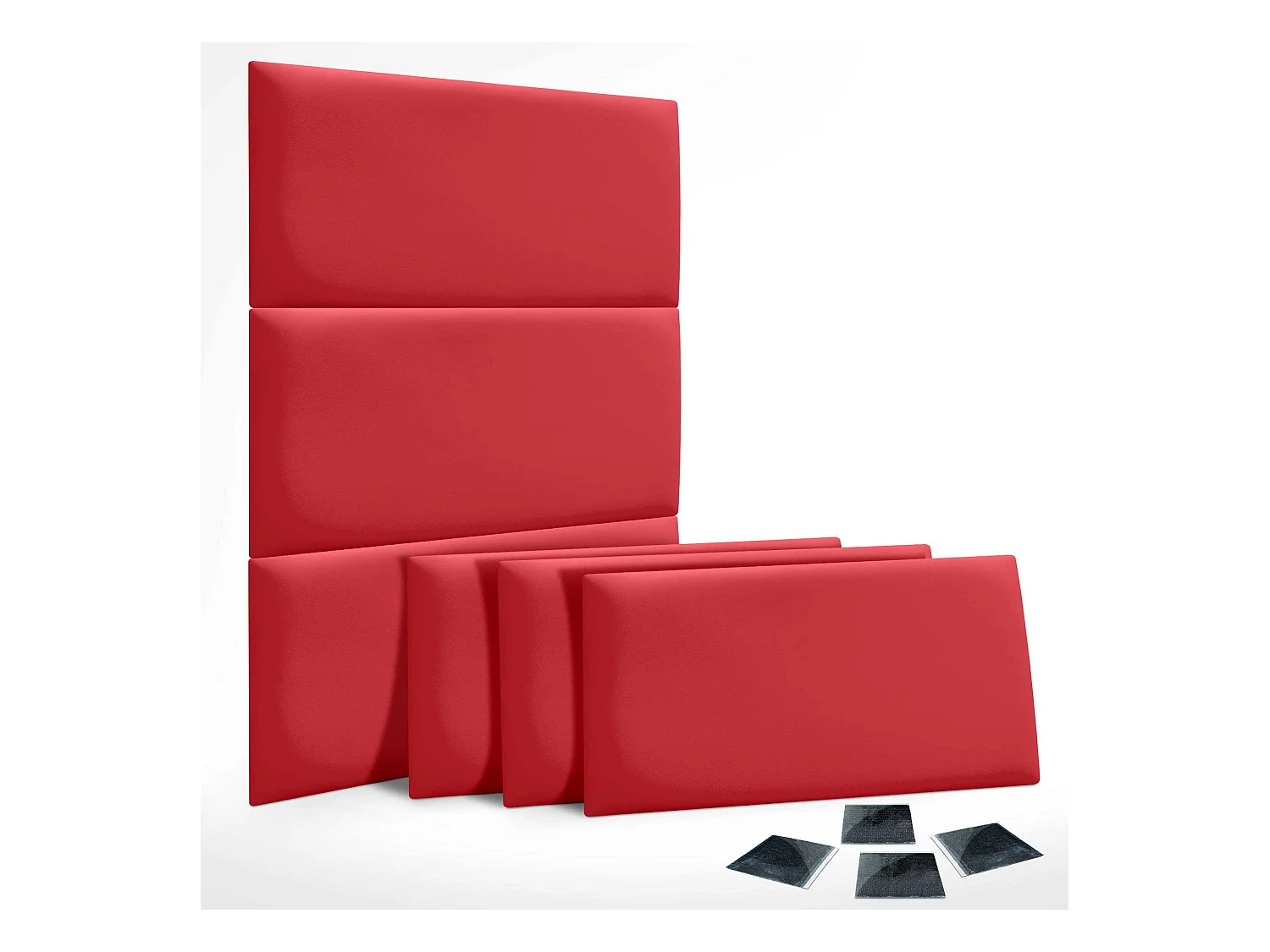 DHOME Set di 6 pannelli imbottiti in similpelle ecologica Confezione autoadesiva per protezione acustica assorbente da parete(Rosso, 50x40 cm, x6)